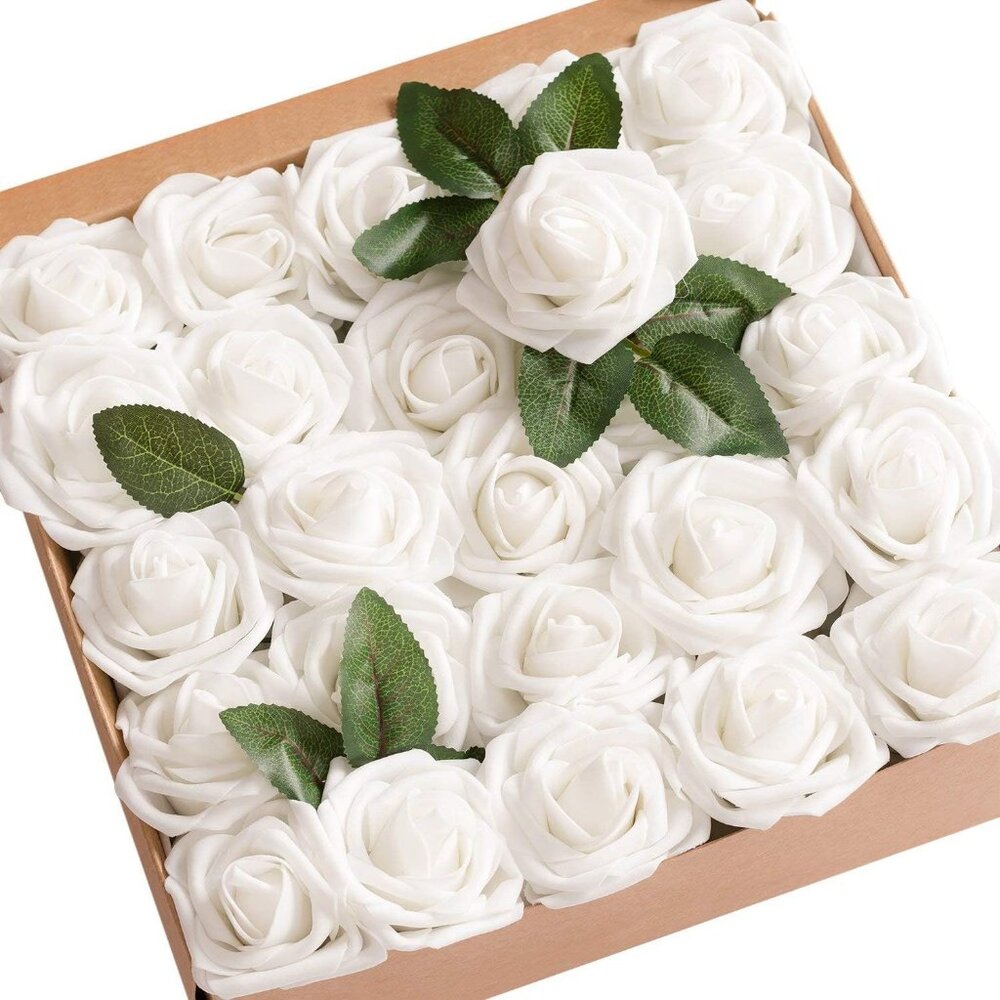 White Real Touch Foam Roses